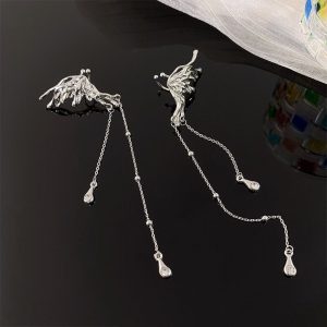 Silver Wing Tassel Ear Cuff Pair — Silver wing pair