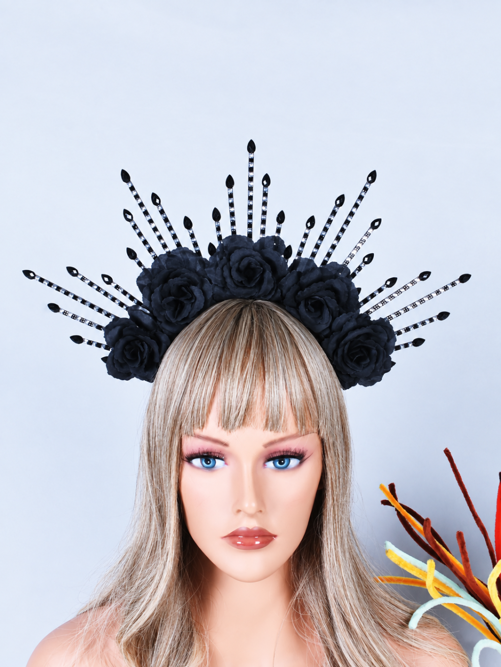 Rose Halo Crown — Black or Silver & White — Black roses and dark halo