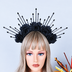 Rose Halo Crown — Black or Silver & White — Black roses and dark halo
