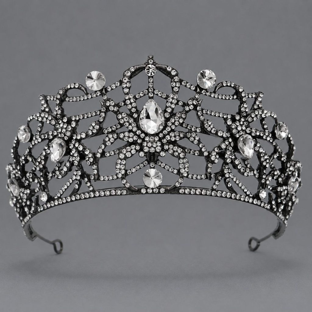 Gothic Creature Crown — Spider, Bat & Skull Styles — Spider — dark silver-colored