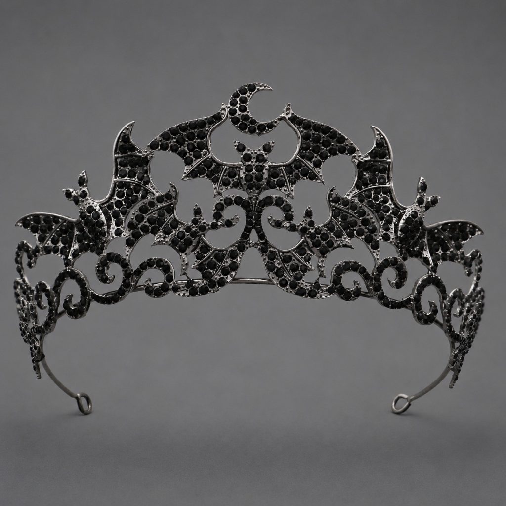 Gothic Creature Crown — Spider, Bat & Skull Styles — Bat — black accents