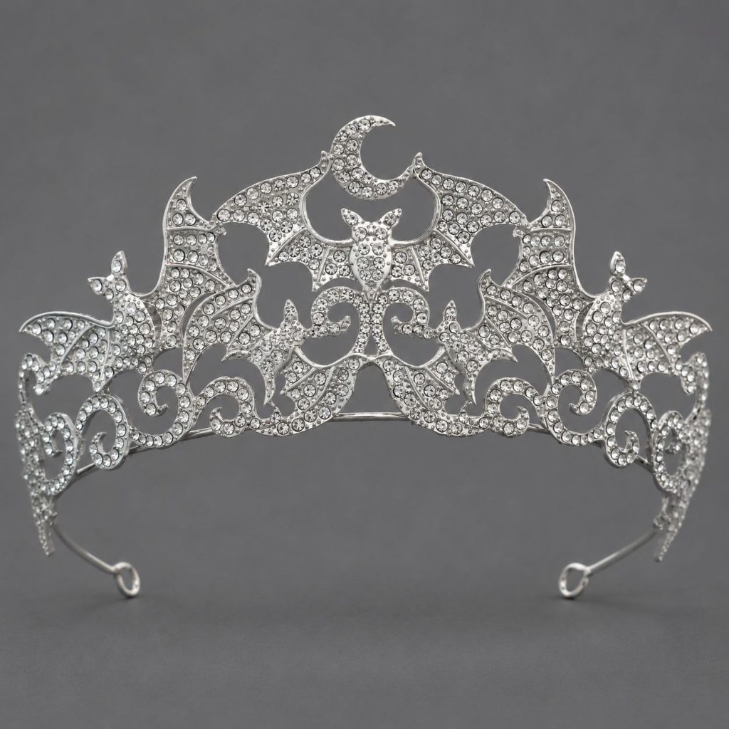 Gothic Creature Crown — Spider, Bat & Skull Styles — Bat — silver-colored