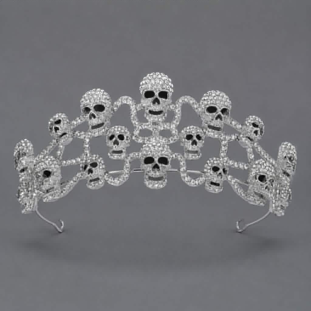Gothic Creature Crown — Spider, Bat & Skull Styles — Triple skull — silver-colored