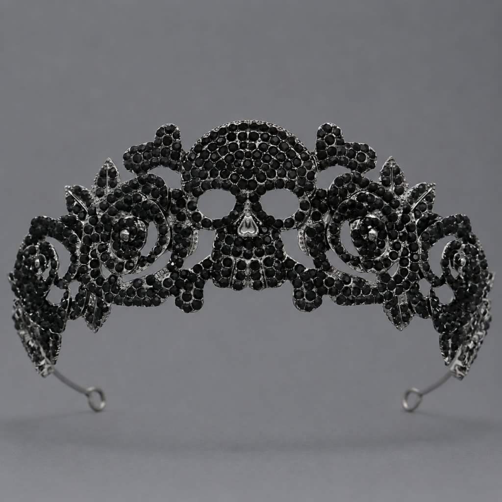 Gothic Creature Crown — Spider, Bat & Skull Styles — Skull and roses — black accents