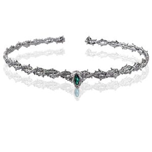 Thorn Circlet with Marquise-Style Jewel Accent — Gunmetal-colored — green accent