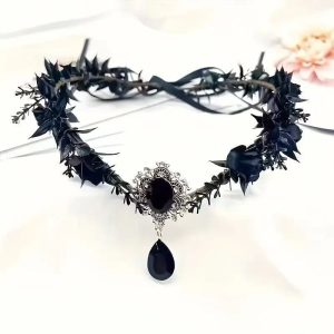Black Woodland Headband with Drop Pendant — Black drop pendant