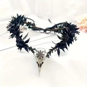 Black Raven Skull Headband — Black raven skull