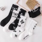 Cow Printed Sock Cute Harajuku Japanese Korea Butterfly Cotton Female Socks Striped Solid Breathable Cartoon Casual 1