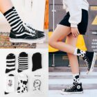 Cow Printed Sock Cute Harajuku Japanese Korea Butterfly Cotton Female Socks Striped Solid Breathable Cartoon Casual