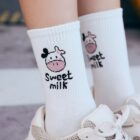 Cow Printed Sock Cute Harajuku Japanese Korea Butterfly Cotton Female Socks Striped Solid Breathable Cartoon Casual 5