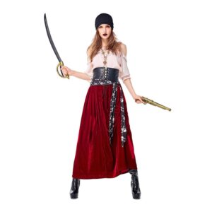 Women's Burgundy and Beige Pirate Cosplay Costume Set