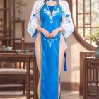 PA 15 Peacock Charm Blue Qipao Costume Set