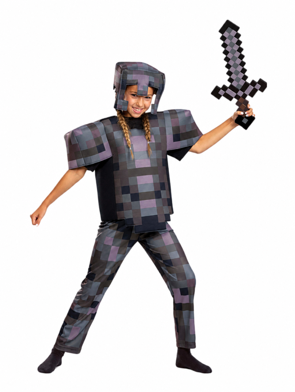 Minecraft alloy-style kids costume actual seller outfit photograph, sword styling prop