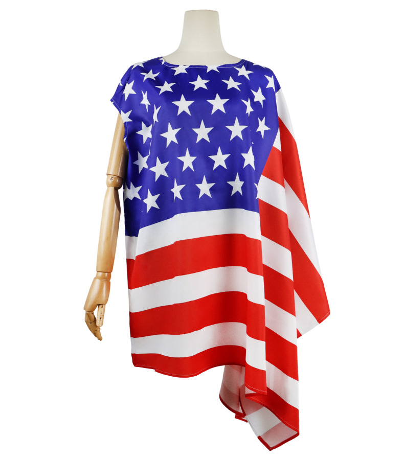 Front of asymmetric stars-and-stripes dress on a mannequin