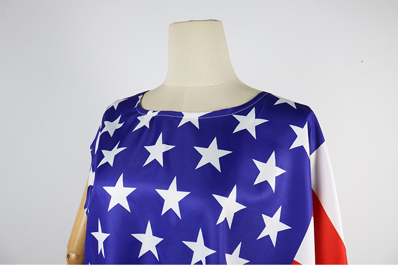 Close-up of star-print neckline on the American flag dress