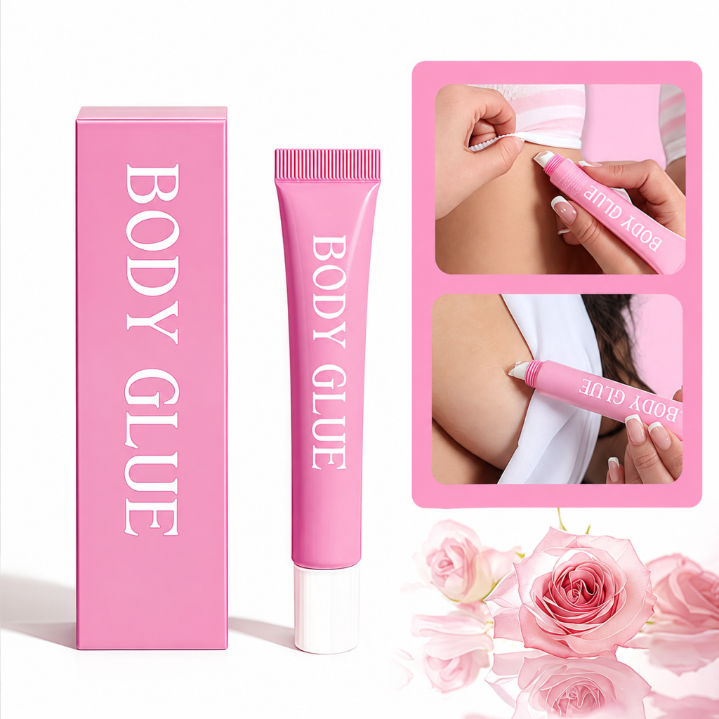 Body glue tube applicator shown beside garment edges