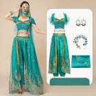 Aqua Blue four-piece choice adding earrings to top pants and headwear