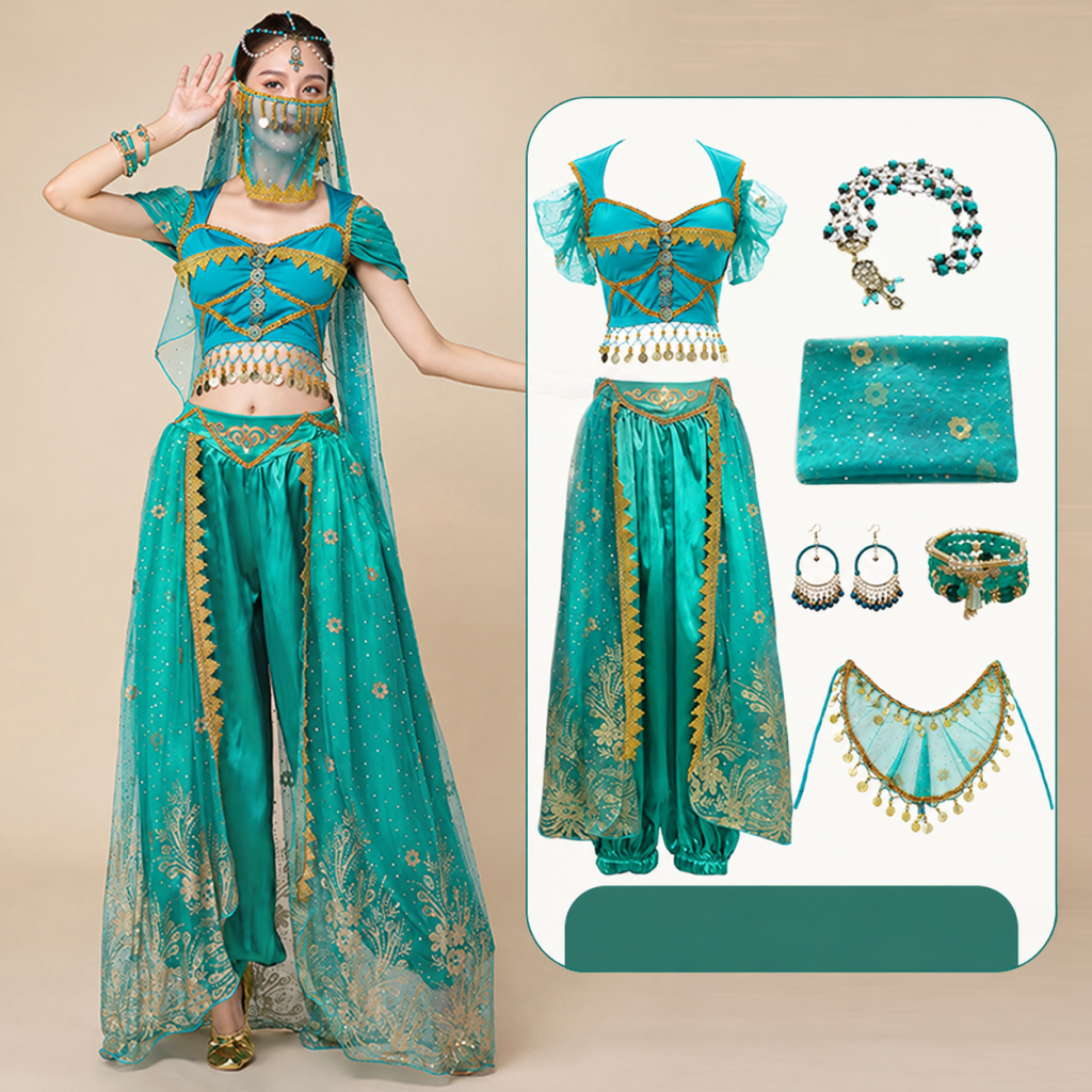 Aqua Blue six-piece choice with semicircular face veil and five-piece accessories