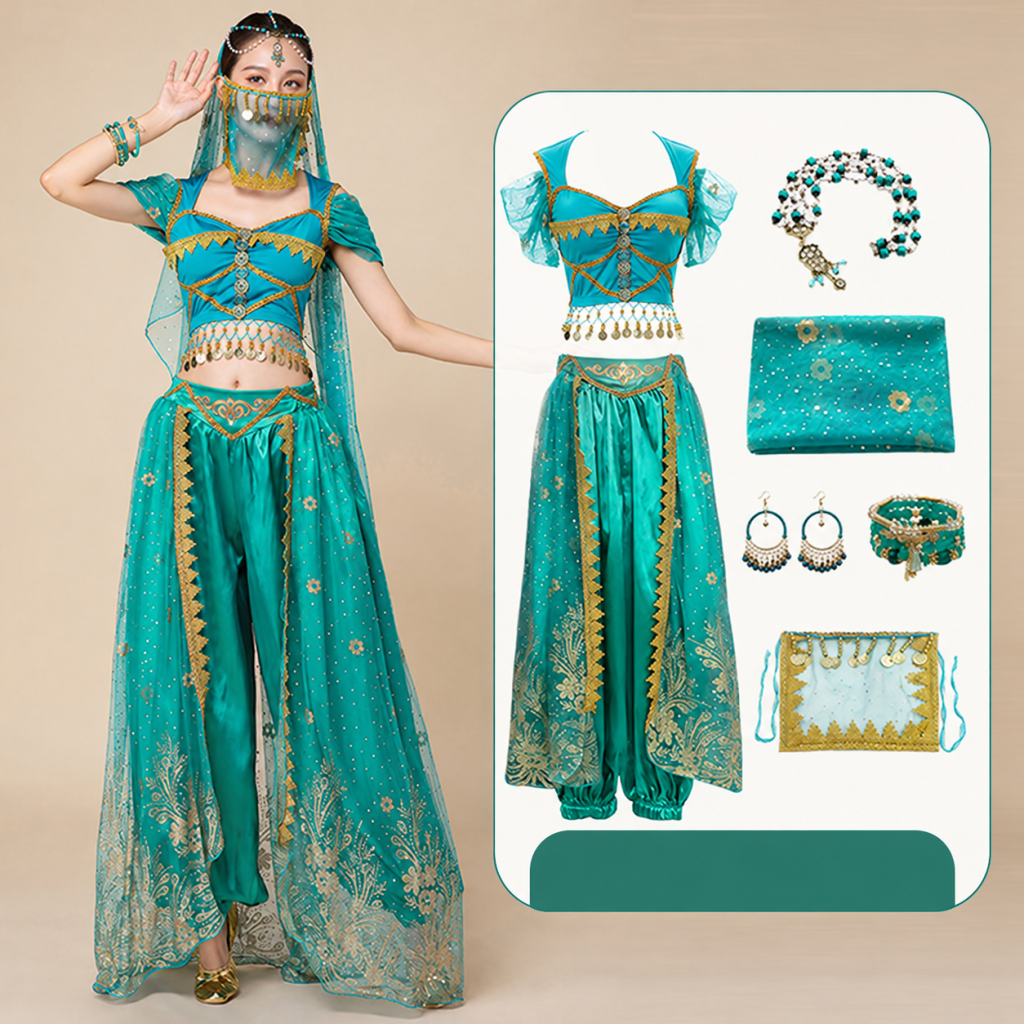 Aqua Blue six-piece choice with square face veil and five-piece accessories