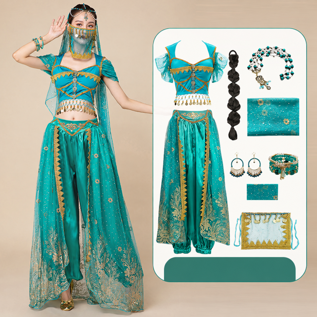 Aqua Blue seven-piece choice with square face veil braided hairpiece and hair tie