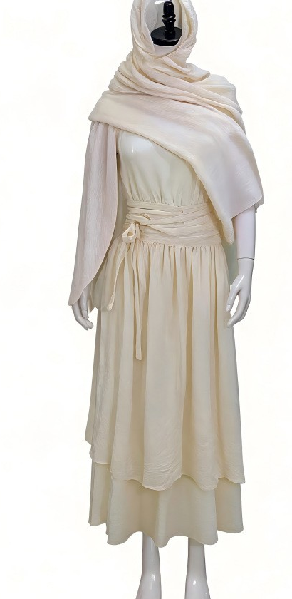 Athena gown drape waist tie and layered hem detail