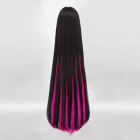 Back view of long black wig with magenta streaks