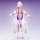 Rear view of lavender layered costume and back ornament