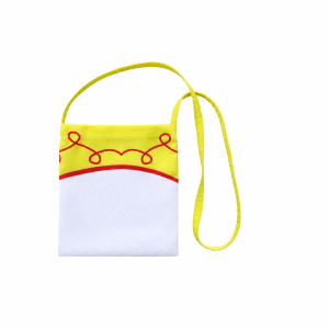 Jessie-inspired yellow and white bag with red loop print and shoulder strap