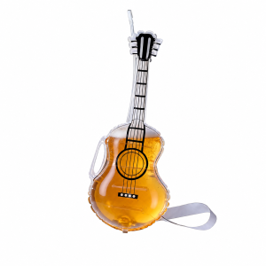 Beer-themed guitar-shaped costume prop with shoulder strap