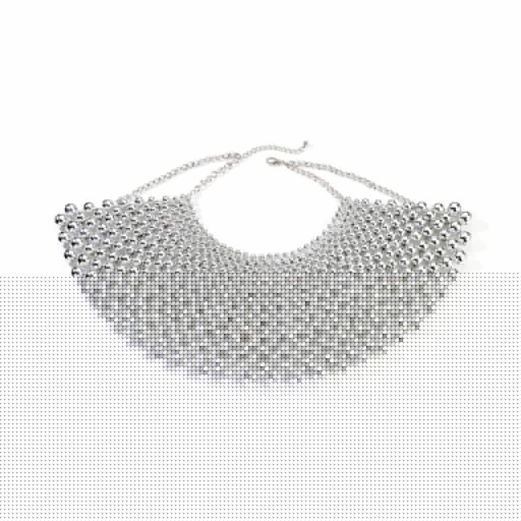 Graduated Bead Fantasy Collar Bib — Silver-colored bib