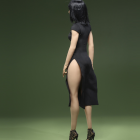 Rear view of black JO24X-02A figure dress and side slit; figure not included