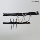 DMTOYS DP008 Classic Black miniature double waist strap with chains and thigh band holding three blade-shaped props
