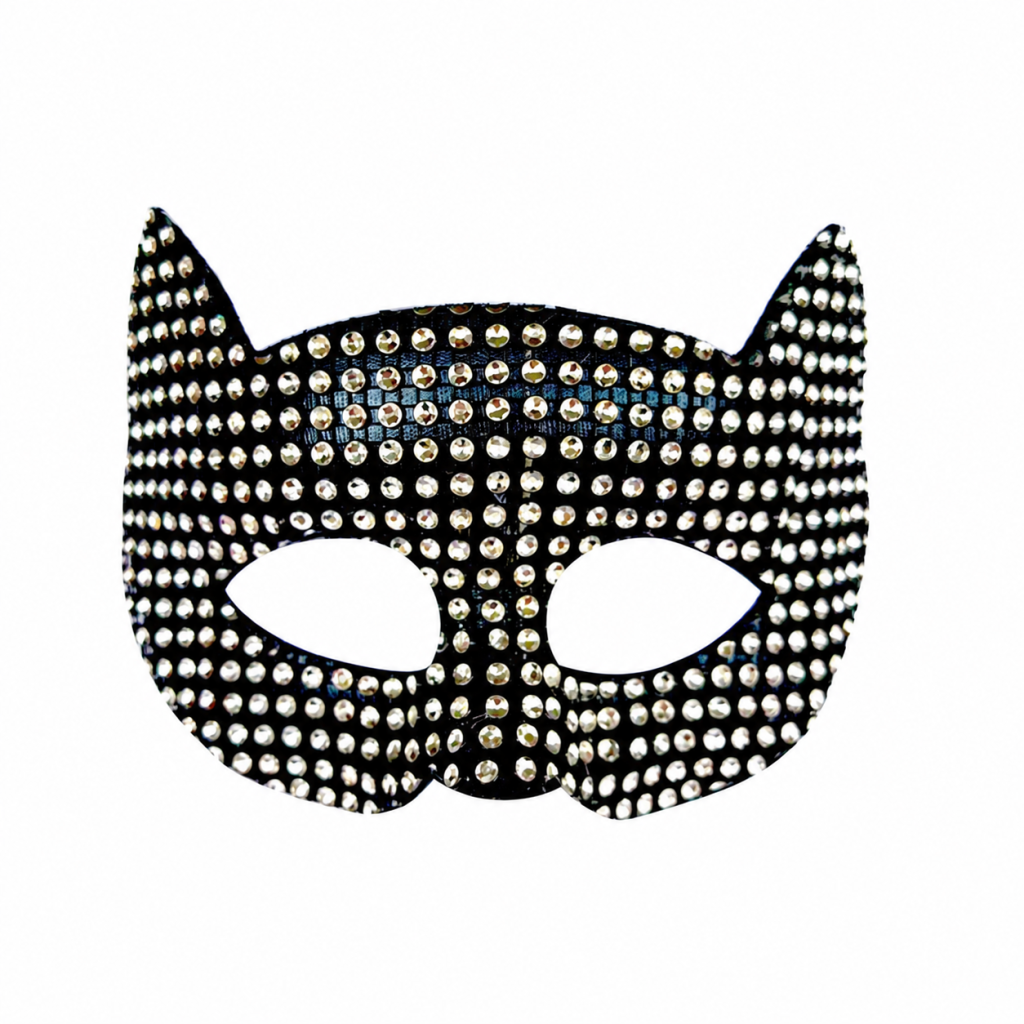 Black rhinestone cat masquerade mask front