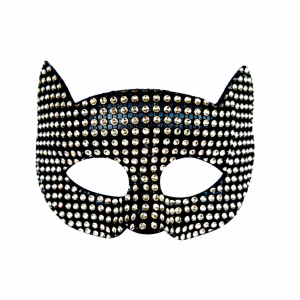 Black rhinestone cat masquerade mask front