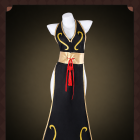 Black Chun-Li halter dress with gold trim and red tassel