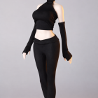 ACG-53 black C miniature yoga outfit with top separate sleeves and leggings on display body, body excluded