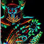 Colorful geometric face and body-art styling under blacklight