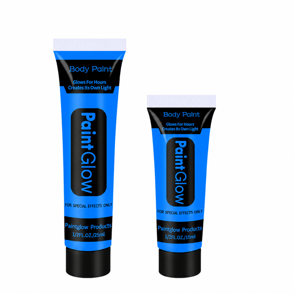 Blue body paint tube illustration showing 25ml and 10ml volume options, not an included pair