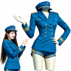 Blue stage uniform with gold trim, cap, jacket and shorts