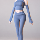 ACG-53 blue D miniature yoga top separate sleeves and leggings on display body, body excluded