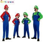 Adult and child red Mario and green Luigi costume garments