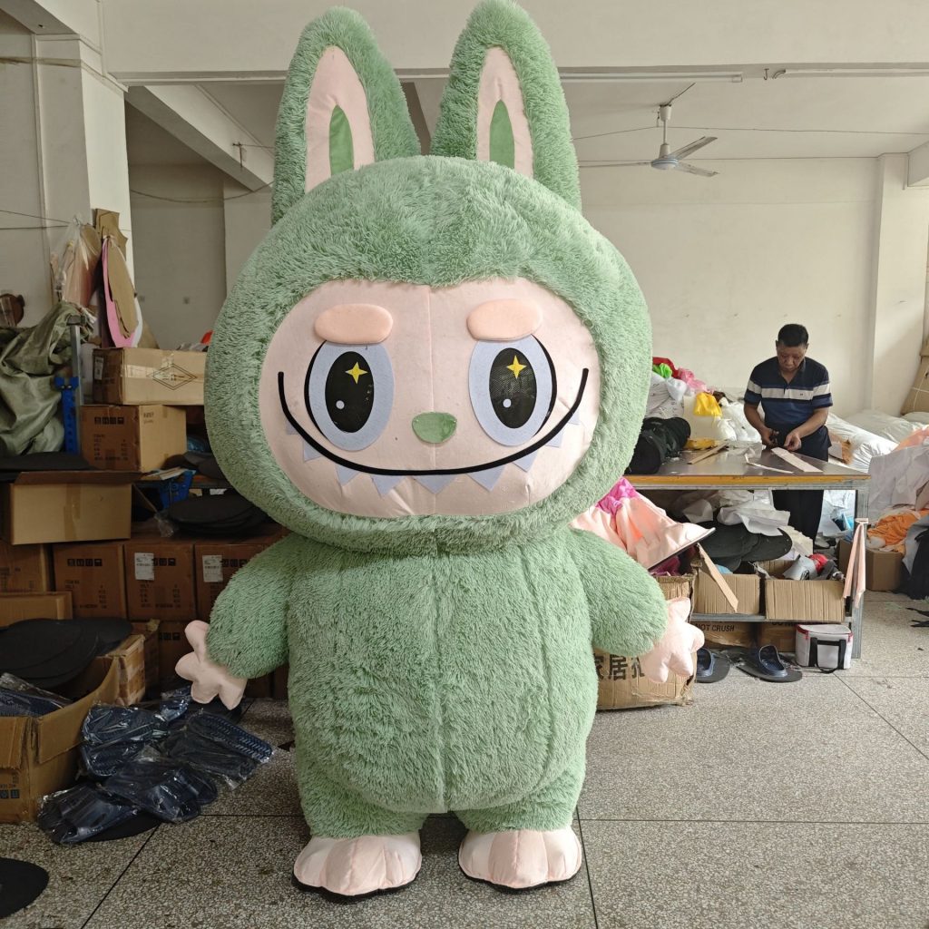 Light-green Labubu-style walking mascot