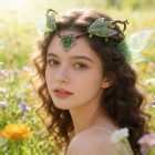 Butterfly Wing Fairy Headband — Green or Purple — worn position and detail