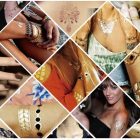 Assorted metallic tattoo styling on arms and upper body