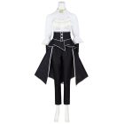 Maelle white ruffled blouse black waist panels trousers and gloves costume
