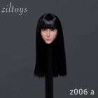 Ziltoys Z006 style A 1:6 head sculpt with long straight black hair and fringe, photographed on display support