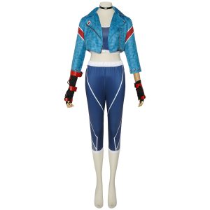 Cammy Street Fighter 6 blue cropped jacket and training outfit front