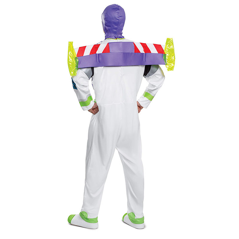 Buzz Lightyear costume back with striped wings and purple hood