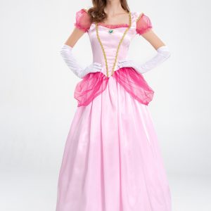 Princess Peach pink gown with crown and white gloves