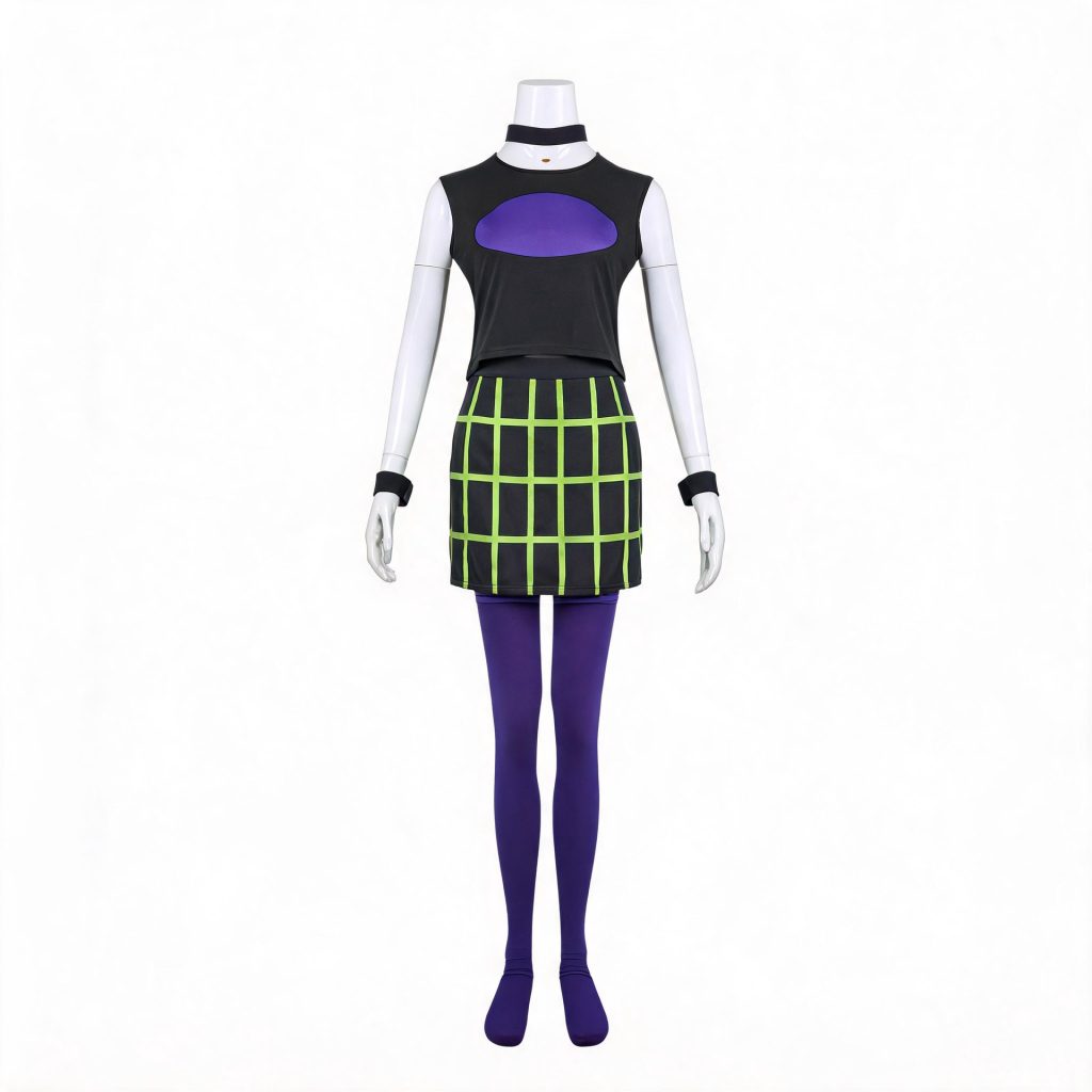 Sam Manson purple and black top with green checked skirt and purple tights